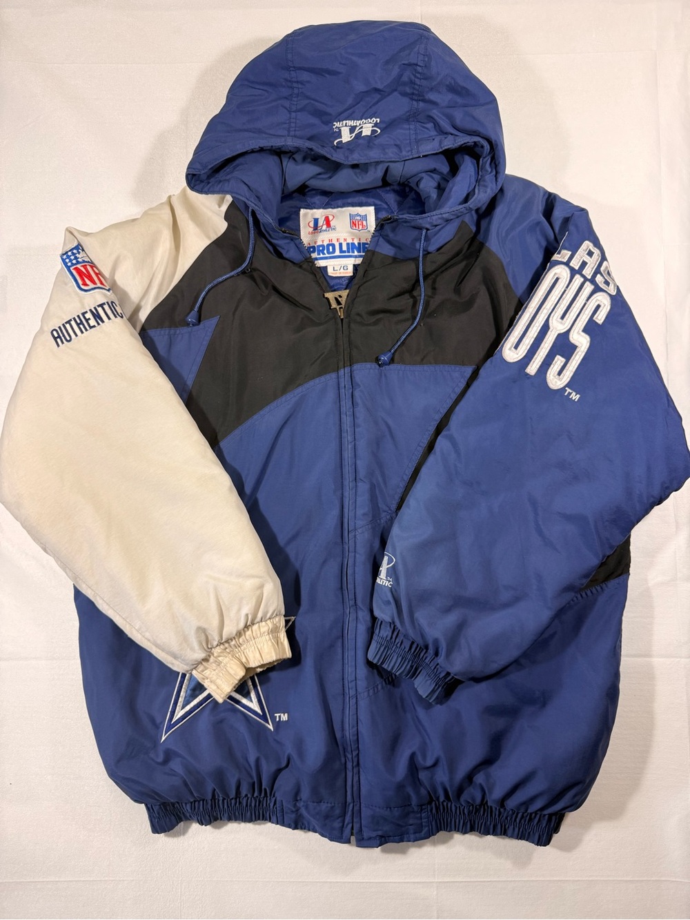 Logo Athletic Dallas Cowboys Blue Black White Hooded Puffer Jacket